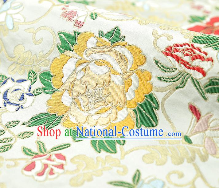 China Traditional Cheongsam White Nanjing Brocade Classical Peony Pattern Silk Fabric