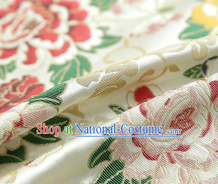 China Traditional Cheongsam White Nanjing Brocade Classical Peony Pattern Silk Fabric