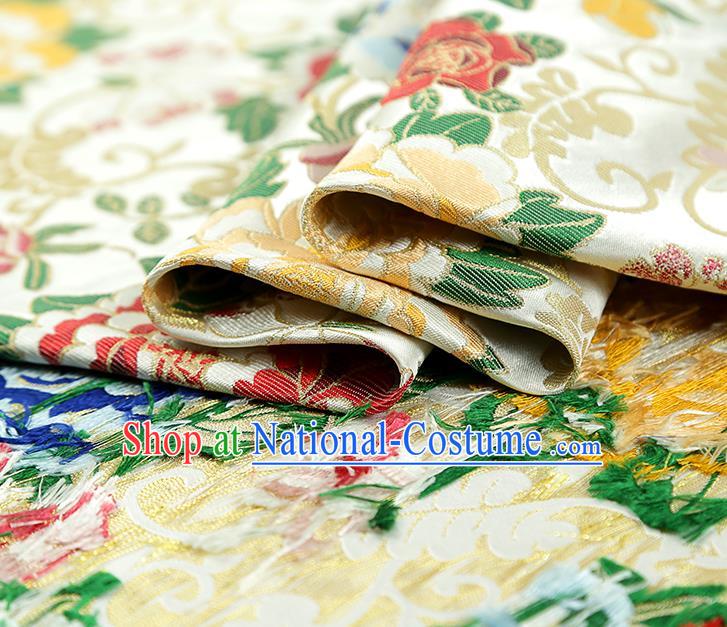 China Traditional Cheongsam White Nanjing Brocade Classical Peony Pattern Silk Fabric