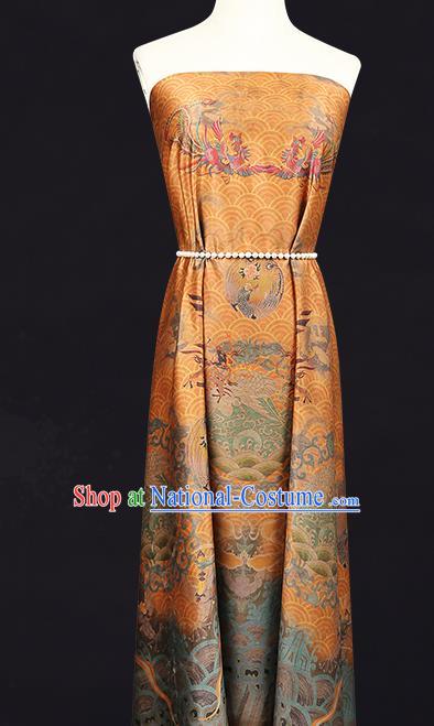 China Classical Dragon Phoenix Pattern Silk Fabric Gambiered Guangdong Gauze Traditional Cheongsam Golden Brocade