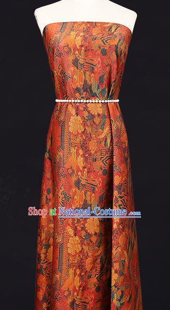 China Traditional Cheongsam Red Gambiered Guangdong Gauze Classical Heavenly Palace Pattern Silk Fabric