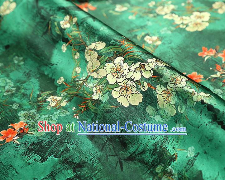 China Traditional Qipao Dress Brocade Drapery Classical Cheongsam Printing Pear Blossom Green Silk Fabric