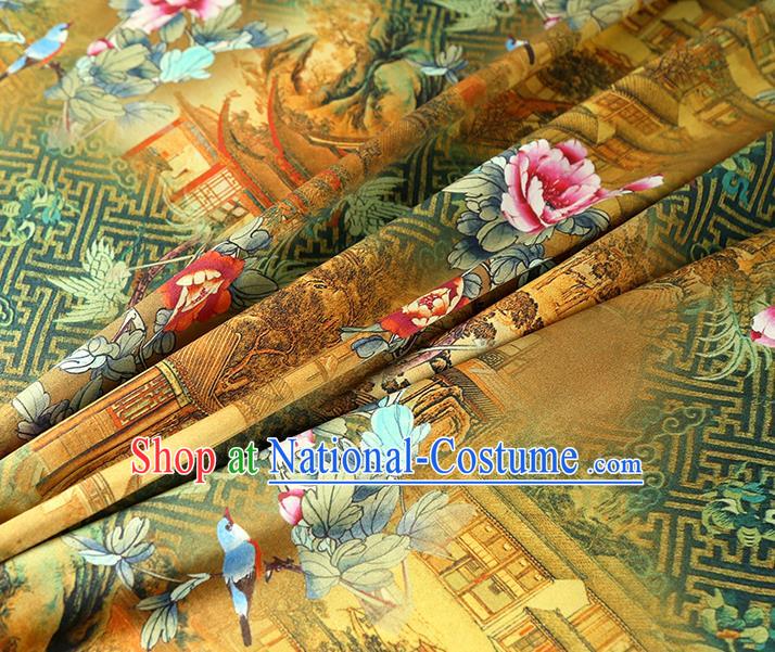 China Classical Cheongsam Ginger Silk Fabric Traditional Qipao Dress Brocade Tapestry Drapery