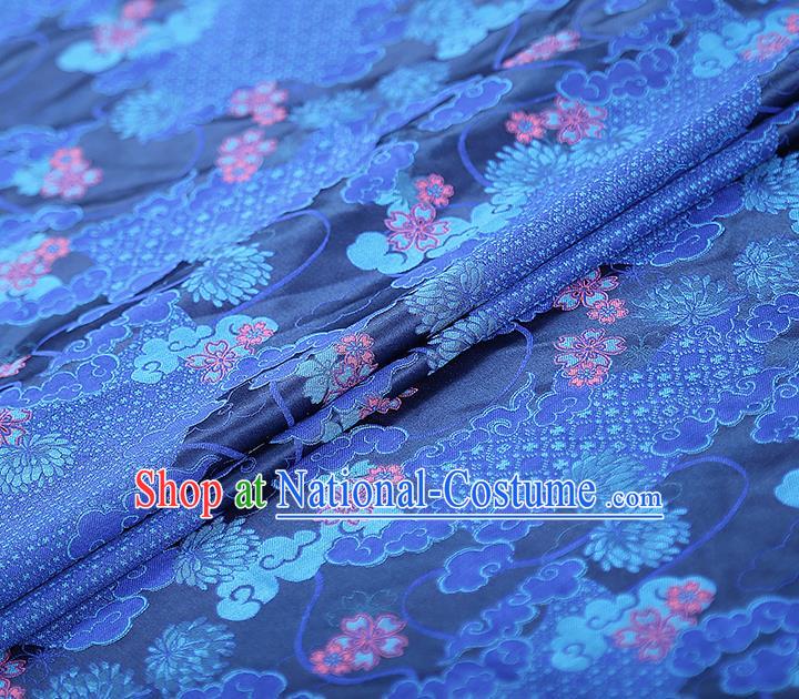 China Traditional Song Brocade Tapestry Drapery Classical Cheongsam Blue Silk Fabric