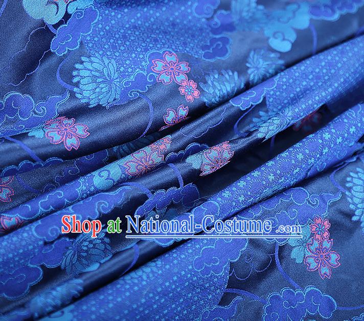 China Traditional Song Brocade Tapestry Drapery Classical Cheongsam Blue Silk Fabric