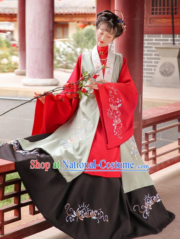 Traditional Chinese Ming Dynasty Hanfu Clothing Ancient Rich Female Embroidered Costumes Full Set