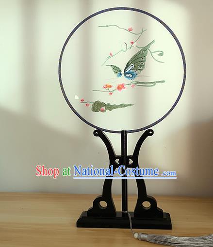 China Embroidered Butterfly Circular Fan Traditional Cultural Dance Silk Fan Handmade Palace Fan