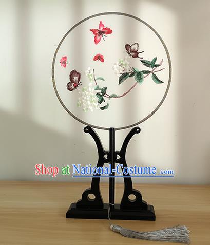 China Traditional Cultural Dance Silk Fan Handmade Palace Fan Embroidered Hydrangea Butterfly Circular Fan