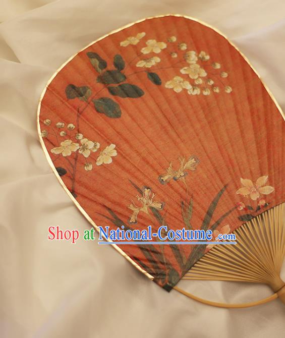 Asian China Hand Painting Orchids Fans Japanese Red Paper Fan Classical Dance Bamboo Fan