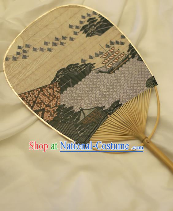 Asian Japanese Paper Fan Handmade Printing Wave Ship Fans Japan Classical Dance Bamboo Fan