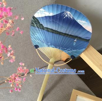 Asian Japan Handmade Ceremony Bamboo Fans Printing Mount Fuji Paper Fan Japanese Classical Dance Fan