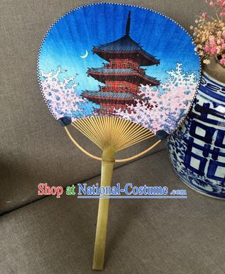 Asian Japanese Ukiyoe Temple Paper Fan Classical Dance Fan Japan Handmade Ceremony Bamboo Fans