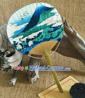 Asian Classical Dance Fan Japan Handmade Ceremony Bamboo Fans Japanese Painting Ukiyoe Crane Paper Fan