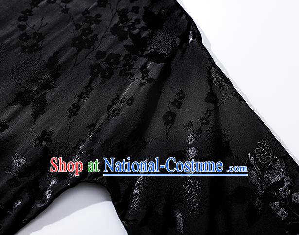 Asian Chinese Classical Black Silk Cheongsam National Shanghai Beauty Clothing Traditional Jacquard Qipao Dress