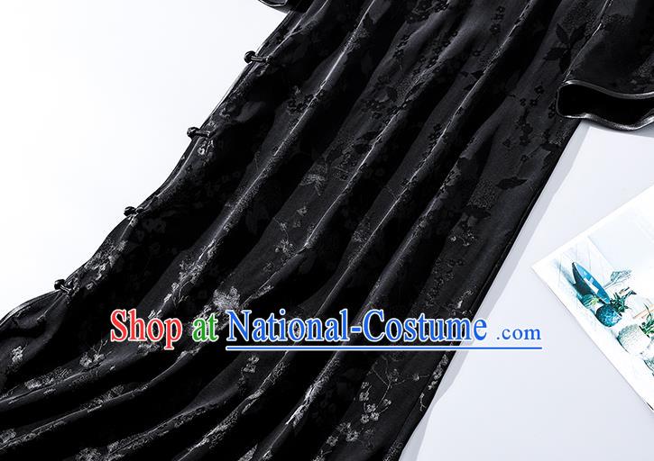 Asian Chinese Classical Black Silk Cheongsam National Shanghai Beauty Clothing Traditional Jacquard Qipao Dress