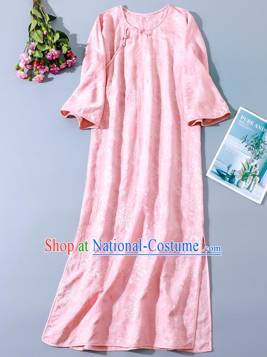 Asian Chinese Traditional Qipao Dress Classical Pink Silk Cheongsam National Young Lady Clothing