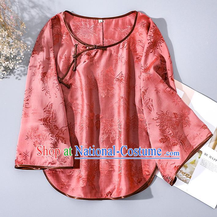 China Traditional Cheongsam Pink Silk Shirt Tang Suit Wide Sleeve Upper Outer Garment