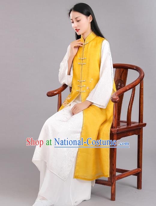 Asian Chinese Classical Yellow Cheongsam Traditional Tang Suit Qipao Dress National Woman Clothing