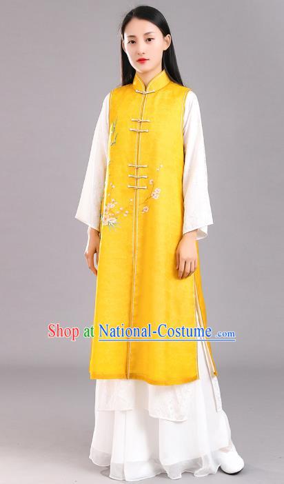 Asian Chinese Classical Yellow Cheongsam Traditional Tang Suit Qipao Dress National Woman Clothing