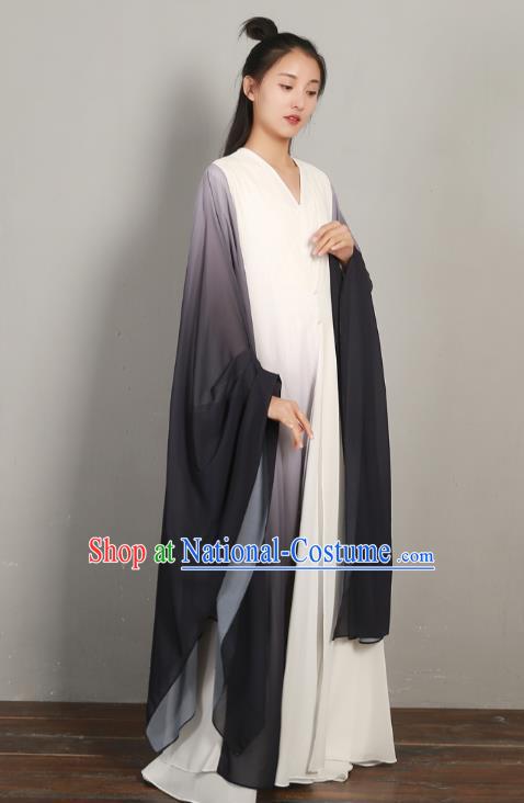 Asian Chinese Traditional Tang Suit Black Chiffon Dress National Young Lady Clothing Classical Three Pieces Costumes