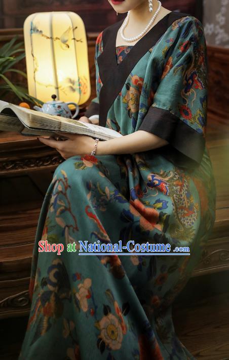 Asian Chinese Classical Gambiered Guangdong Gauze Cheongsam Traditional Young Beauty Green Silk Qipao Dress