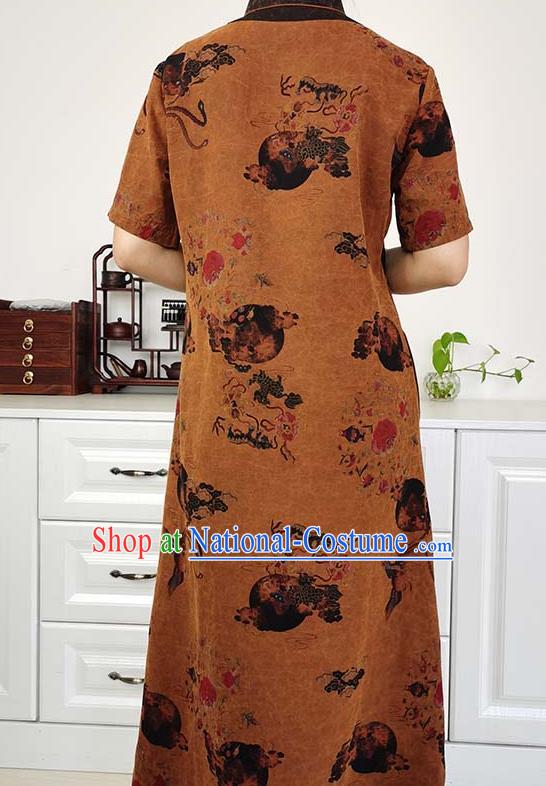 Asian Chinese Classical Cheongsam Costume Traditional Brown Silk Qipao Dress