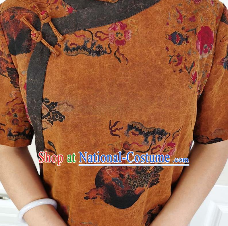 Asian Chinese Classical Cheongsam Costume Traditional Brown Silk Qipao Dress