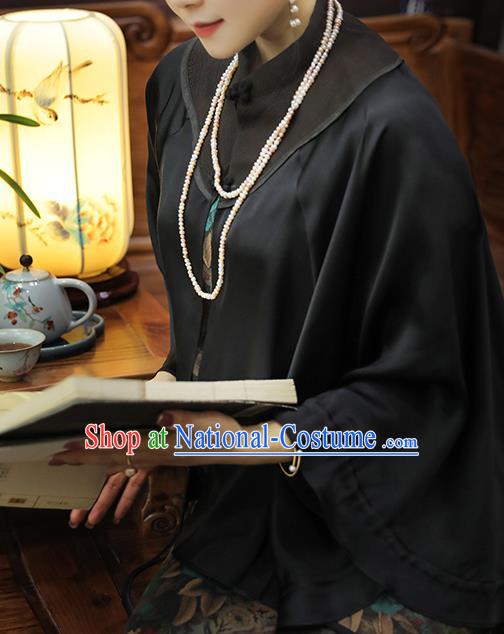 China Traditional Women Tang Suit Outer Garment Classical Black Gambiered Guangdong Gauze Cloak