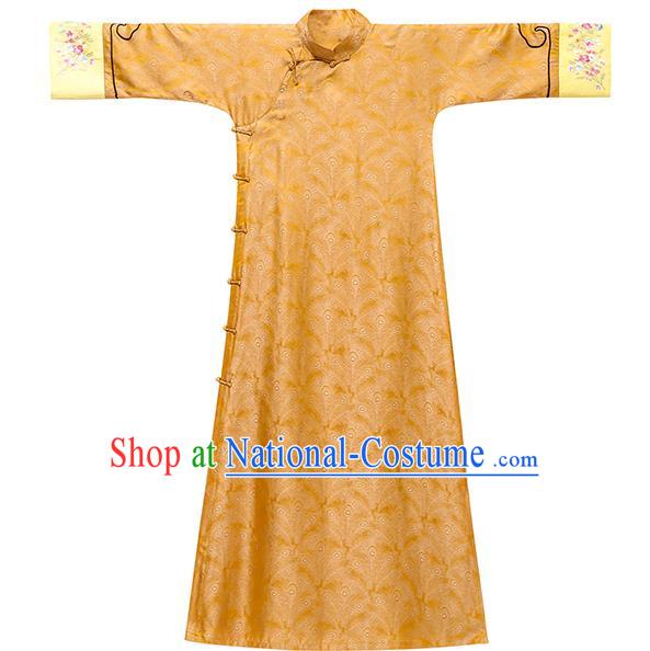 Asian Chinese Classical Golden Song Brocade Cheongsam Clothing Traditional Embroidered Silk Qipao Dress