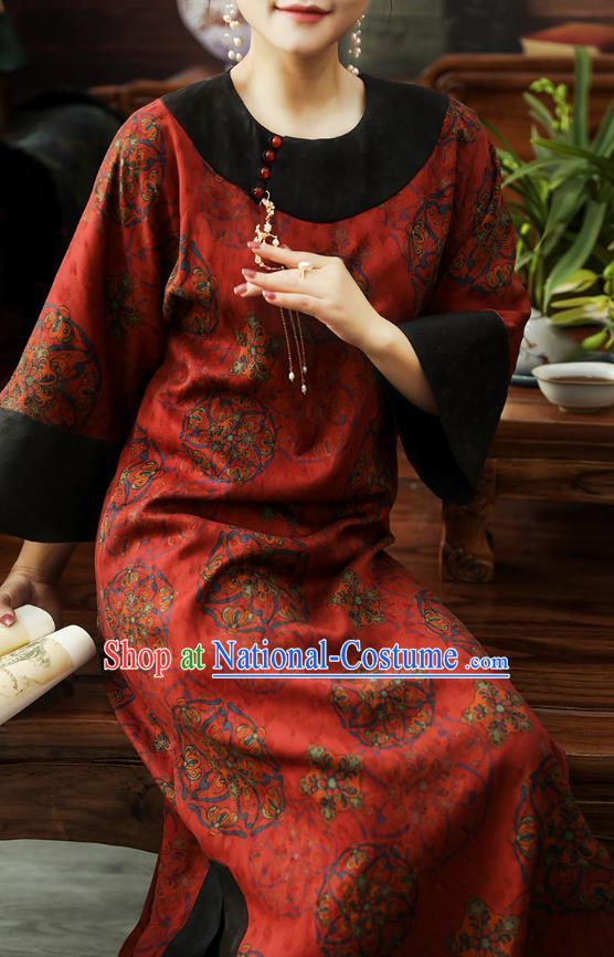 Asian Chinese Traditional Qing Dynasty Princess Red Silk Qipao Dress Classical Women Cheongsam Clothing