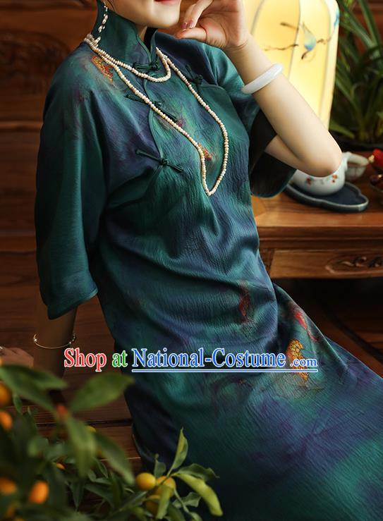 Asian Chinese Traditional Short Sleeve Silk Qipao Dress Classical Young Lady Cheongsam Clothing