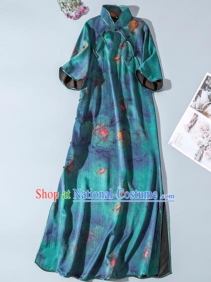 Asian Chinese Traditional Short Sleeve Silk Qipao Dress Classical Young Lady Cheongsam Clothing