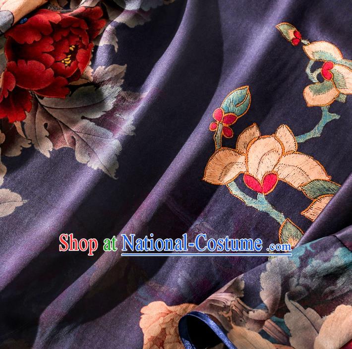 Asian Chinese Classical Cheongsam Traditional Printing Peony Purple Silk Qipao Dress Clothing