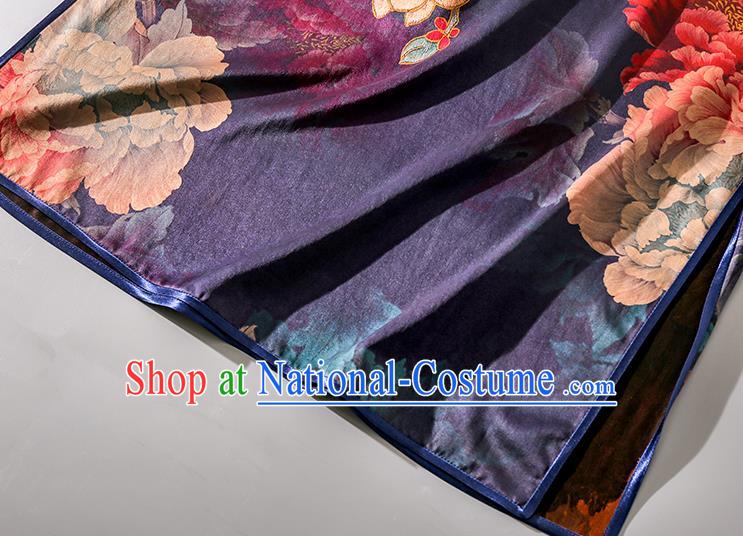 Asian Chinese Classical Cheongsam Traditional Printing Peony Purple Silk Qipao Dress Clothing