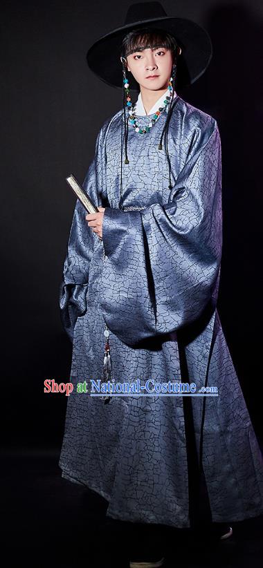 Chinese Traditional Ming Dynasty Historical Clothing Ancient Swordsman Grey Hanfu Robe