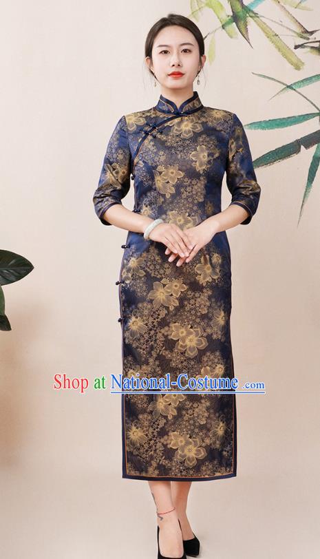 Asian Chinese Classical Rich Woman Cheongsam Costume Traditional Elderly Mother Brocade Qipao Dress