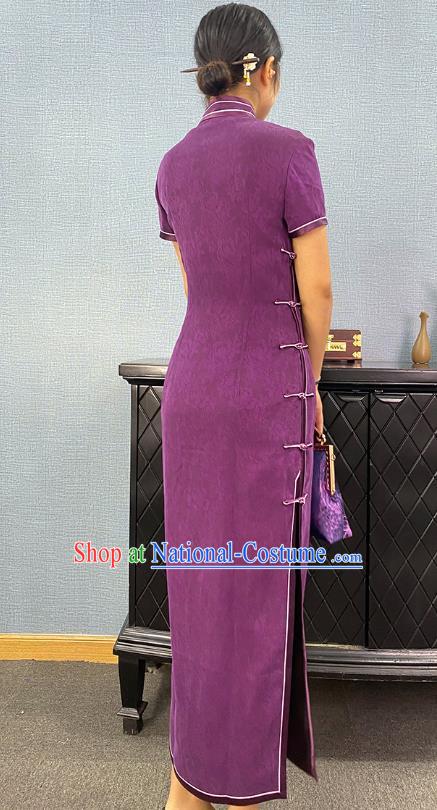 Asian Chinese Traditional Jacquard Purple Silk Qipao Dress Classical Young Mistress Cheongsam Costume