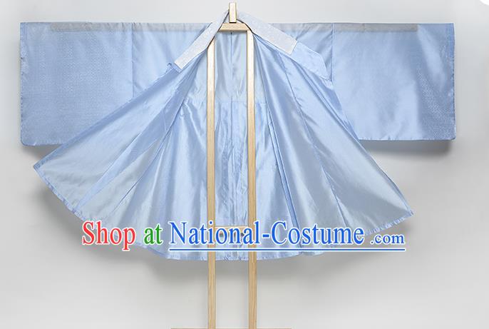 Ancient China Noble Lady Blue Hanfu Dress Traditional Ming Dynasty Patrician Woman Historical Costume