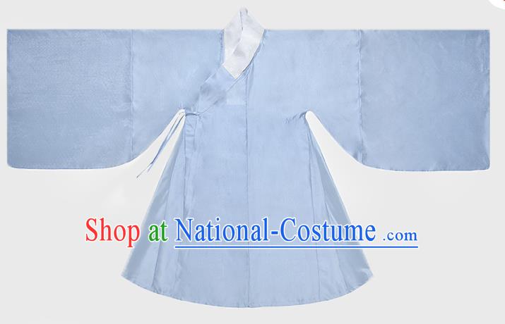 Ancient China Noble Lady Blue Hanfu Dress Traditional Ming Dynasty Patrician Woman Historical Costume