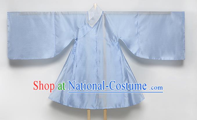 Ancient China Noble Lady Blue Hanfu Dress Traditional Ming Dynasty Patrician Woman Historical Costume