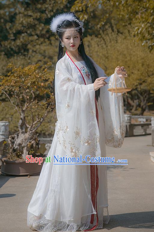 China Ancient Fairy Princess White Hanfu Dress Clothing Traditional Tang Dynasty Palace Lady Costumes and Headpieces