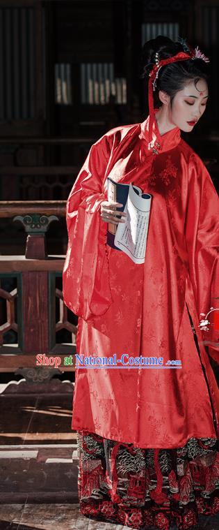 China Ancient Countess Red Hanfu Dress Clothing Traditional Ming Dynasty Wedding Historical Costumes Full Set