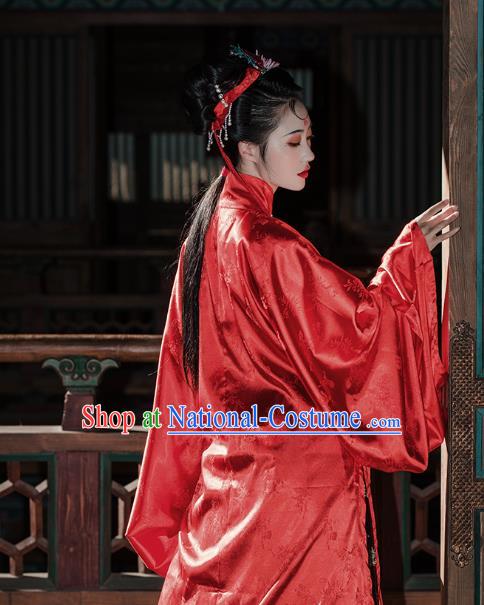 China Ancient Countess Red Hanfu Dress Clothing Traditional Ming Dynasty Wedding Historical Costumes Full Set