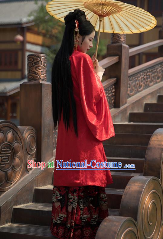 China Ancient Countess Red Hanfu Dress Clothing Traditional Ming Dynasty Wedding Historical Costumes Full Set