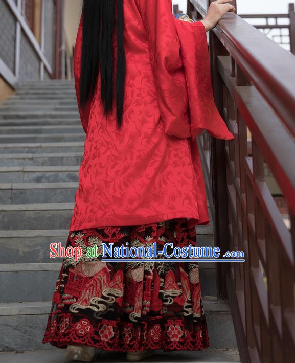 China Ancient Countess Red Hanfu Dress Clothing Traditional Ming Dynasty Wedding Historical Costumes Full Set