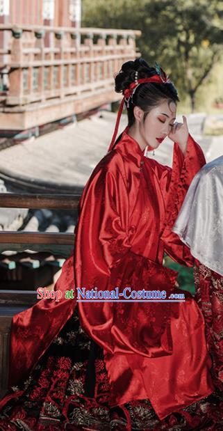 China Ancient Countess Red Hanfu Dress Clothing Traditional Ming Dynasty Wedding Historical Costumes Full Set