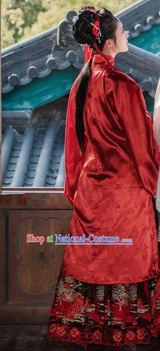 China Ancient Countess Red Hanfu Dress Clothing Traditional Ming Dynasty Wedding Historical Costumes Full Set