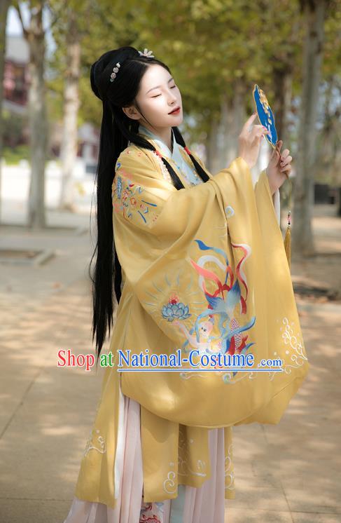 China Ancient Royal Princess Yellow Hanfu Dress Clothing Traditional Ming Dynasty Royal Infanta Historical Costumes