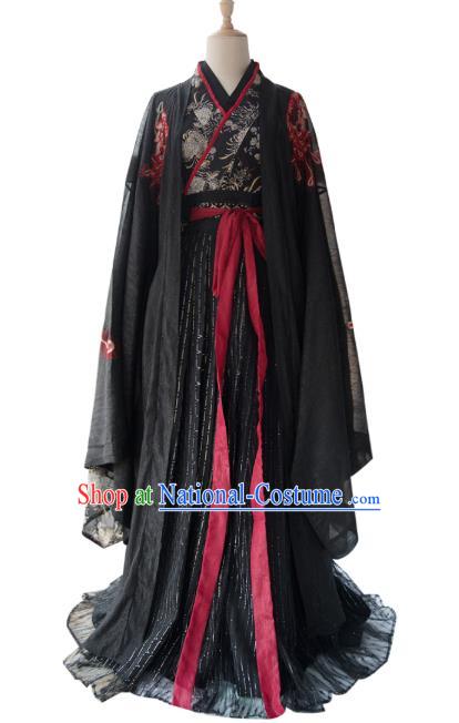 China Ancient Swordsman Black Hanfu Clothing Traditional Jin Dynasty Prince Costumes for Men