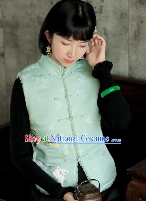 Chinese Traditional Embroidered Light Green Waistcoat Costume National Women Tang Suit Vest